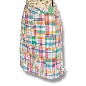 NWT Talbots Size 14 Plaid Seersucker Patchwork Skirt 100% Cotton